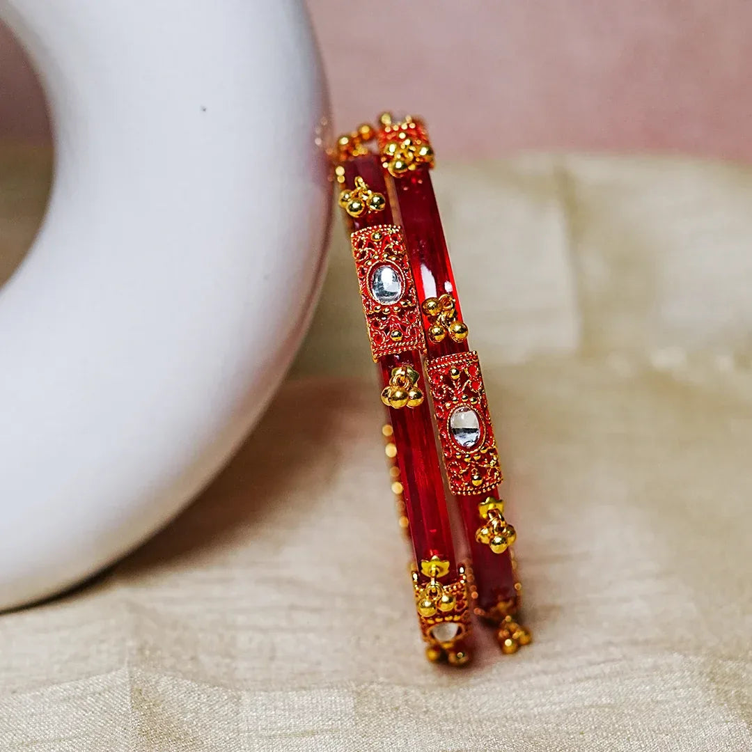 Premium Gold Ball Studded Acrylic Kada for Women (Pack of 2) - The Golden Cascade